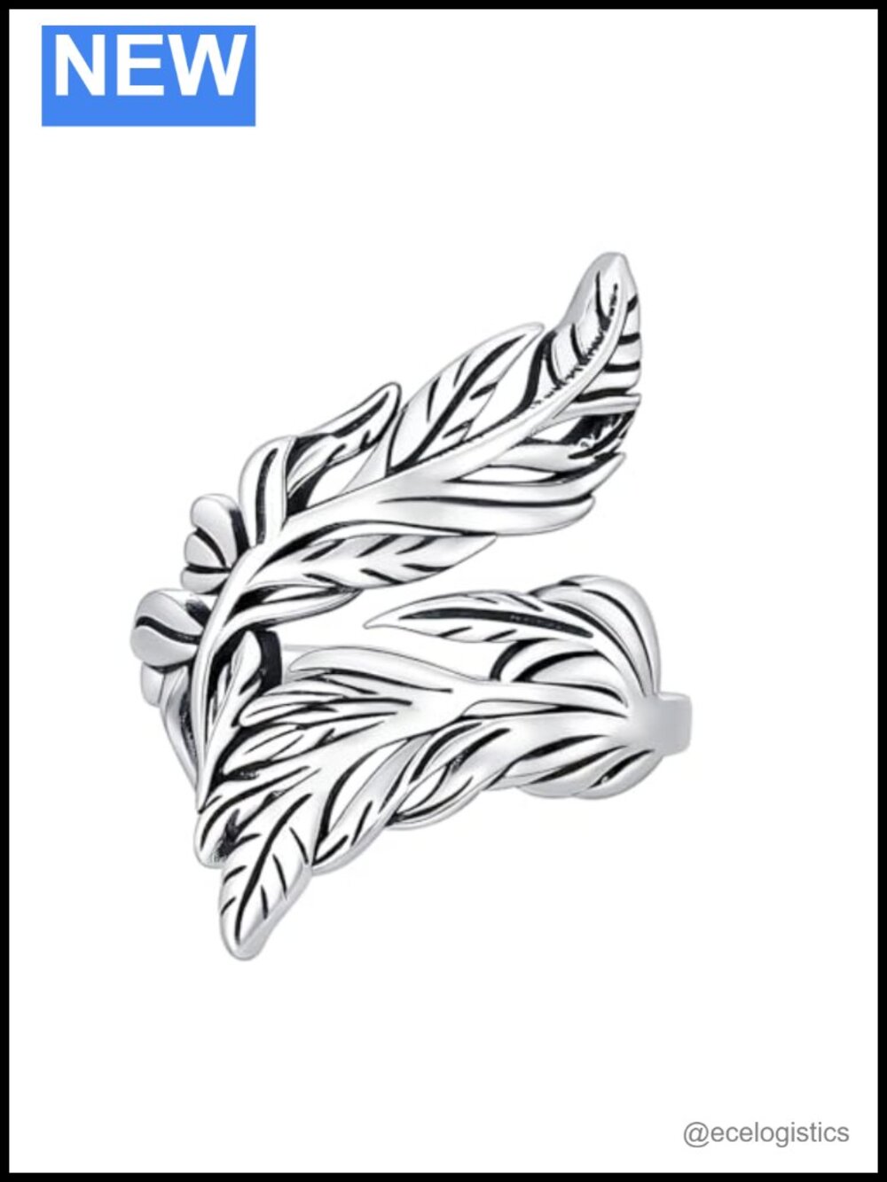925 Sterling Silver Adjustable Feather Ring Western Vintage Wide Band